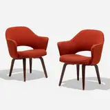 Eero Saarinen, Dining chairs model 71, pair, walnut plywood, upholstery