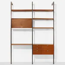 George Nelson & Associates, CSS (Comprehensive Storage System), 1955, walnut, enameled aluminum, aluminum