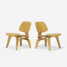 LCWs, pair by Charles and Ray Eames, 1945, aniline-dyed ash plywood, rubber, sold Feb 2021