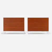 Cabinets, pair by Florence Knoll, 1950, walnut, chrome-plated steel, sold Feb 2021