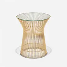 Warren Platner, Occasional table, 1966 / 2015, 18K gold-plated steel, glass