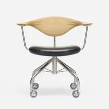 Hans J. Wegner, Swivel Office chair, model PP502, 1955 / 2001, stainless steel, ash, leather, rubber
