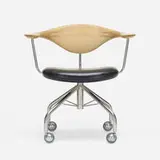 Hans J. Wegner, Swivel Office chair, model PP502, 1955 / 2001, stainless steel, ash, leather, rubber