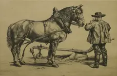 Hans Volkert, Untitled, 1878-1940) An Ardennes heavy horse with horseman and plough etching