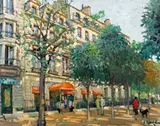 Constantine Kluge, Strolling Along a Tree Lined Promenade, oil on canvas