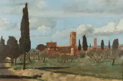 Roland Oudot, Vue de village, oil on canvas