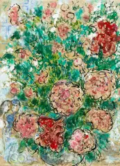 Marc Chagall, Pivoines et couple, c. 1970, gouache, pastel and ink on paper laid on board