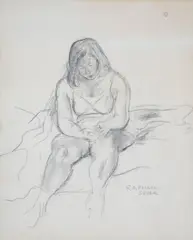 Raphael Soyer, Model Resting, pencil and color pencil on paper