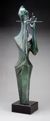 Albert W. Wein, Woman Flute, bronze with green patina
