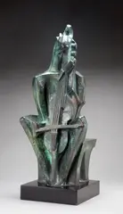 Albert W. Wein, The Cello Player, bronze with green patina