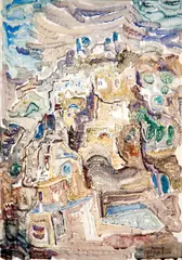 Mordechai Levanon, Untitled (Safed), watercolor and pencil on paper
