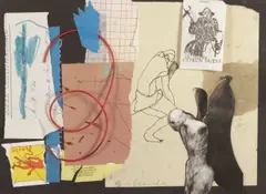 Red Wire by Fritz Scholder, 1993, mixed media collage on paper, sold May 2008