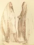 Francisco Zúñiga, Dos mujeres con rebozos, 1968, colored chalk on heavy paper