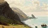 Ludmilla Welch, Coastal View with Cattle Grazing