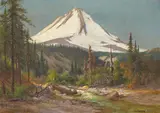 Edward Rufus Hill, Sunlit Stream and a Snow-covered Mountain, oil on canvas on board