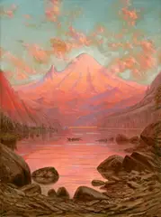 Sunset Glow, Mt. Tacoma from Lake Cle Elum, Washington, 1903  (No.928) by James Everett Stuart, oil on canvas, sold Apr 2008