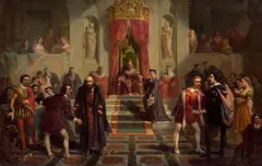 The Trial Scene from the 'Merchant of Venice' by Thomas Hill, 1865, oil on canvas, sold Apr 2008