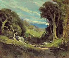 A Sunlit Path through Rolling Hills by Manuel Valencia, oil on canvas, offered Apr 2008