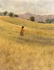 Grace Hudson, Woman in a Meadow; Young Woman in a Field (2), first signed 'G. Hudson' (lower left); second signed 'G. Hudson' (lower right)