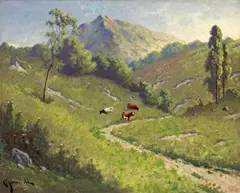 Cattle Grazing with Mt. Tamalpais in the Distance by Carl Jonnevold, oil on canvas, offered Apr 2008