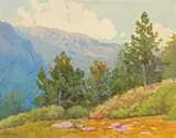 Lorenzo Palmer Latimer, Mountains at Fallen Leaf, California, 1918, watercolor on board