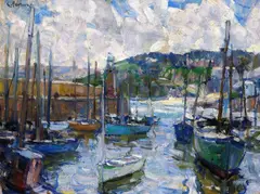 E. Charlton Fortune, St. Ives Harbor, circa 1923, oil on canvas