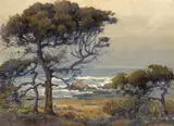 Pines and Sea by Percy Gray, watercolor on paper on board, sold Apr 2008