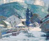 Walter Farndon, Winter Village, oil on canvas