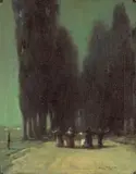 Chauncey Foster Ryder, Row of Cypress Trees with Figures, oil on canvas