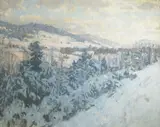 Bruce Nelson, Winter Scene with Distant Farmhouses, oil on canvas