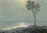Lone Tree Along the Moonlit Coast by Granville Redmond, oil on paper on board, sold Apr 2008