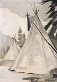 Indian Encampment by Carl Rungius, oil on board, sold Apr 2008