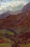 Mountainous Landscape, thought to be Near Banff, Canada by Carl Rungius, oil on board, sold Apr 2008