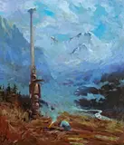 A Totem Pole with Mt. McKinley in the Distance by Sydney Laurence, oil on board, offered Apr 2008