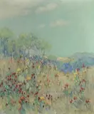 Dawson Dawson-Watson, Texas Hill Country with Blooming Cactus, 1937, oil on canvas