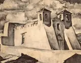 Lucy Valentine Pierce, San Francisco de Asís Church at Ranchos de Taos, charcoal on paper