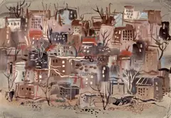 Andrew Dasburg, Hillside Pueblos, Taos, watercolor on paper