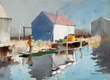 Roy Martell Mason, Bringing in the Decoys, watercolor on paper