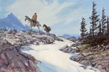 Dan Goozee, A Rider and a Packhorse in Sierra Snow, oil on masonite