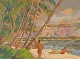 Robert Lee Eskridge, Looking from Halekulani towards Diamond Head, 1952, watercolor on paper on masonite