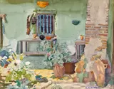 Arthur Grover Rider, Sun-dappled Flowers outside of an Adobe, thought to be San Juan Capistrano Mission