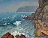 John A. Dominique, Coastal Cliffs, 1946, oil on canvas
