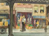 Bernard von Eichman, A Stroll Down the City Street, 1936, watercolor on paper