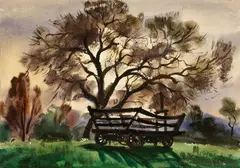 Charles Payzant, Old Wagon; Harbor Scene (double-sided), watercolor on paper