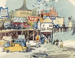 George Post, A Summer Day at the Pier, watercolor on paper