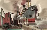 Dong Kingman, Freighter at Dock, 1939, watercolor on paper