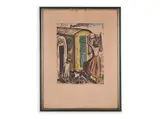 Cyril Bouda, In Front of a Trailer, First half of 20th century, Coloured aquatint, paper