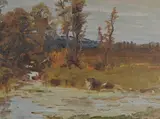 Otakar Hůrka, Trees by the Pond, First half of 20th century, Oil on cardboard