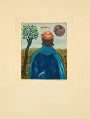 Arik Brauer, Herzbeschwerden / Herzklopfen, 1969, Farbaquatinta auf chamoisfarbenem Bütten
