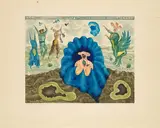 Arik Brauer, The Words of wise Men are heard in the Quiet more than the Cry of Him that ruleth among Fools (Aus: Aus den Sprüchen Salomos), 1970/71, Farbaquatinta auf Japan